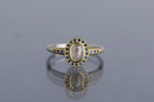 White diamond ring + blue sapphires