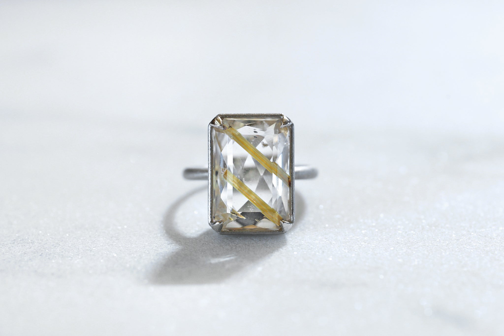 Gold rutilated quartz ring