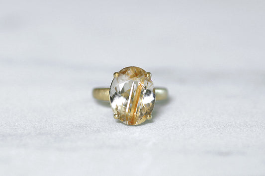 Gold rutilated quartz ring