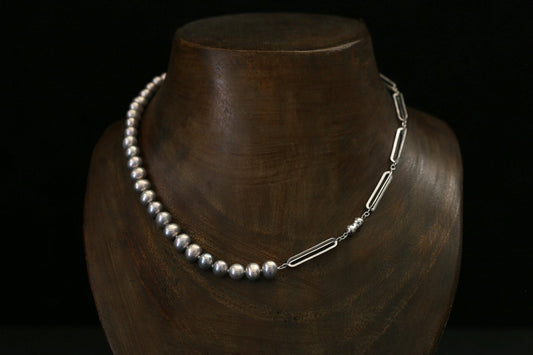 Original chain & pearl necklace / gray potato