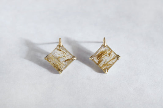 Gold rutilated quartz earrings