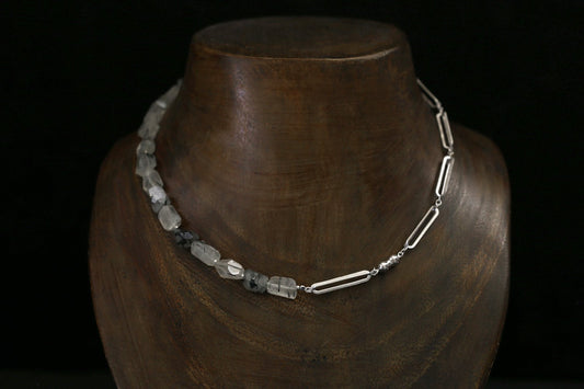 Original chain & stone necklace / black rutilated quartz