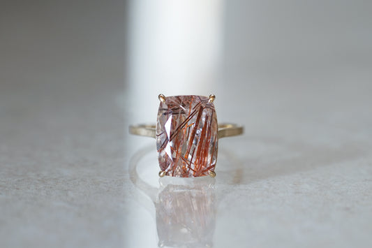 Red rutilated quartz ring