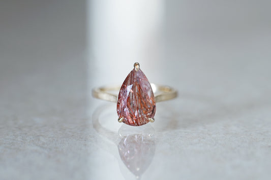 Red rutilated quartz ring