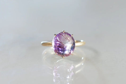 Goethite in amethyst ring