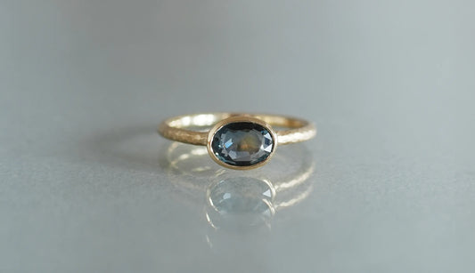 Twig ring + blue green bicolor sapphire