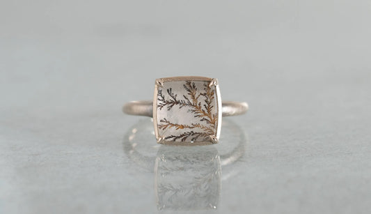 Dendritic quartz ring / K10 Smoky gold