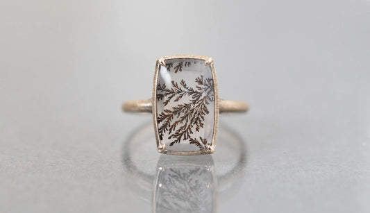 Dendritic quartz ring / K10 Smoky gold