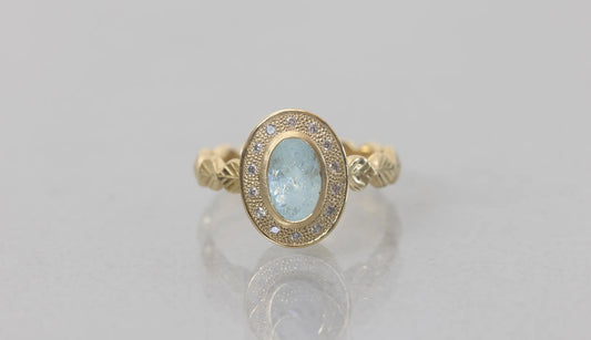 Leaf ring + aquamarine