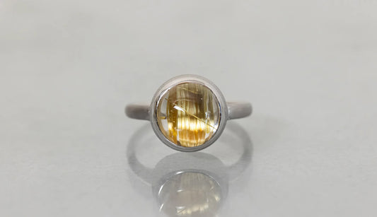 Gold rutilated quartz ring