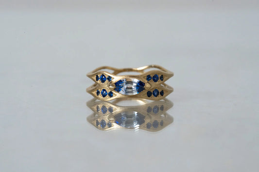 Wave ring + bicolor sapphire