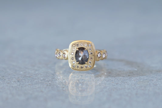 Pebble little ring+rose cut diamond