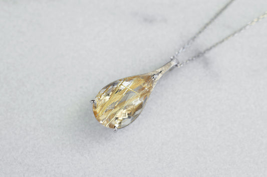 Gold rutilated quartz necklace