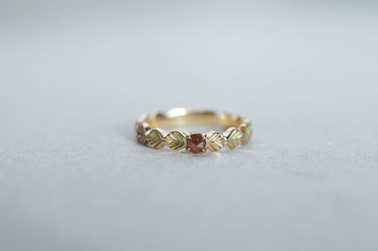 Leaf little ring + rose cut diamond ( red brown )