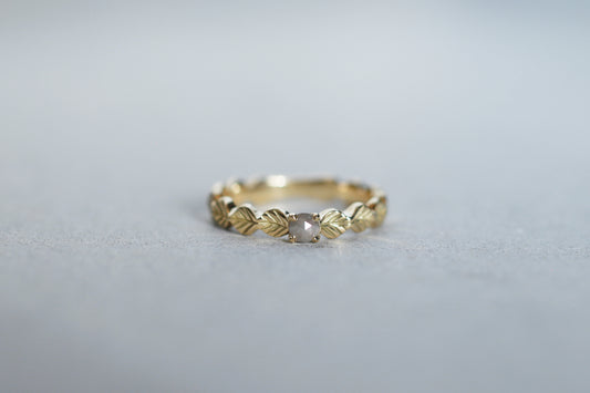 Leaf little ring + rose cut diamond ( gray )