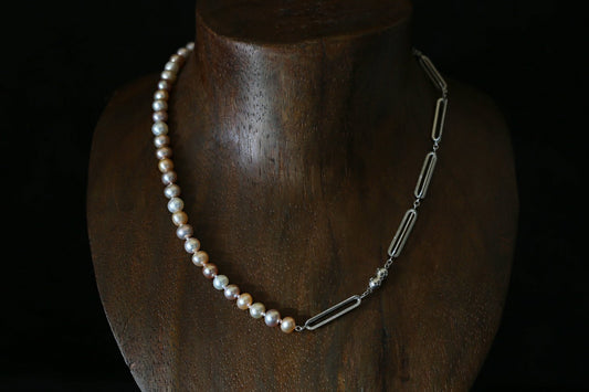 Original chain & pearl necklace / multi color