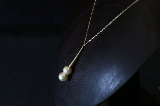 Raindrop akoya twins pearl long necklace