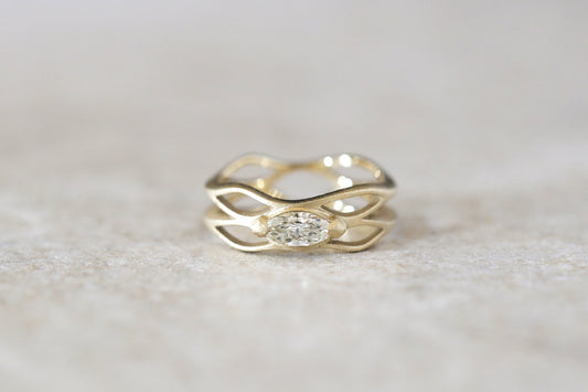 Wave ring " double " + diamond ( champagne ) / K18YG